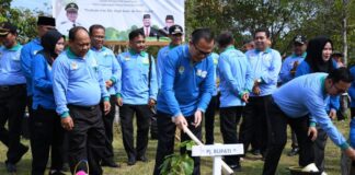Peringati HLHS PJ Bupati Melakukan Penanaman Pohon Serentak Di Depan Graha Sedulang